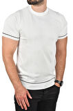 DeepSEA Erkek Beyaz Dar Kesim Pamuklu Tişört Slim Fit Nefes Alan Bisiklet Yaka Triko Tişört 2504347