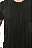 DeepSEA Erkek Siyah Dar Kesim Pamuklu Triko Tişört Slim Fit Nefes Alan Bisiklet Yaka Tişört 2504348