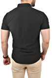 DeepSEA Erkek Siyah Slim Fit Pamuklu Spor Gömlek Likralı Dar Kesim Jakar Kumaş Kısa Kol Gömlek 2501210