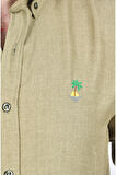 DeepSEA Erkek Haki Slim Fit Dar Kesim Keten Gömlek Pamuklu Spor Gömlek 2501305