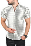 DeepSEA Erkek Beyaz Slim Fit Örme Kumaş Gömlek Likralı Dar Kesim Kısa Kol Örme Triko Gömlek 2501208