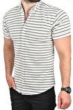 DeepSEA Erkek Beyaz Slim Fit Örme Kumaş Gömlek Likralı Dar Kesim Kısa Kol Örme Triko Gömlek 2501208