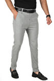 DeepSEA Erkek Gri İtalyan Kesim Likralı Spor Pantolon Esnek Kumaş Bilek Boy Boru Paça Klasik Pantolon 2502005