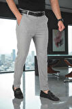 DeepSEA Erkek Gri İtalyan Kesim Likralı Spor Pantolon Esnek Kumaş Bilek Boy Boru Paça Klasik Pantolon 2502005