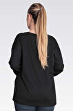 Tolga Saraçoğlu Kadın Suni Deri Detaylı Rahat Kesim Örme Bluz 11089 Siyah