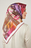 Fuşya Batik Etnik Baskılı Trend Twill Eşarp