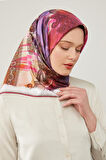 Fuşya Batik Etnik Baskılı Trend Twill Eşarp
