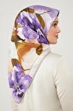 Levidor Mor Çiçek Desen Trend Twill Eşarp