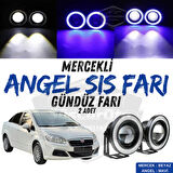 Fiat Linea 2007-2018 Uyumlu Üniversal Mercekli Angel Sis Farı Metal Su Geçirmez 76 mm Mavi Halkalı Gündüz Farı Angel Eyes 2 Adet