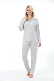 Etoile Bambu, Uzun Kol, Çizgili Kadın Pijama Takımı