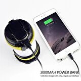 TechTic Kamp Feneri  6 Modlu Şarj Edilebilir El Feneri Powerbank Usb Girişli Kamp Lambası Işık