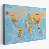 Harita Sepeti Dünya Haritası Ülke Başkentli Okyanuslu ve Dekoratif Kanvas Tablo 2229