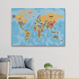 Harita Sepeti Dünya Haritası Ülke Başkentli Okyanuslu ve Dekoratif Kanvas Tablo 2229