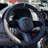 DİKİŞLİ DİREKSİYON KILIFI SİYAH DERİ NOKTALI DERİ GRİ YÜZÜK GRİ DİKİŞ MERCEDES SPRİNTER İÇİN