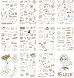 Düğün Sticker Seti, 325 Adet Çıkartma, Misafir, Konuk Defteri veya Fotoğraf Albumü için Sevgi Dolu Vintage Love Temalı, Dekorasyon için Motifli Sözcüklü Düğün Etiketi, 10 Sayfa, A5 Boyut