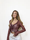 Desenli V Yaka Şifon Bluz