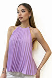 Piliseli Halter Yaka Lila Bluz