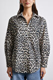 Leopar Desenli Pamuklu Bej Gömlek