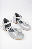 Kız Çocuk Gümüş Abiye Simli Kum Detaylı Fiyonklu Ayakkabı 