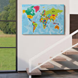 Harita Sepeti Türkçe Dünya Haritası Ülke Başkentli ve Okyanuslu Dekoratif Kanvas Tablo 2244