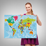 Harita Sepeti Türkçe Dünya Haritası Ülke Başkentli ve Okyanuslu Dekoratif Kanvas Tablo 2244