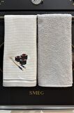 Sevim 2’li Mutfak Havlusu Seti - Açık Gri & Sushi Figürlü Kurulama Bezi -  %100 Pamuk & 40x60 Cm