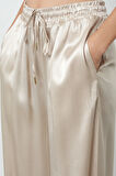 Kadın Açık Bej Düz %100 Viskoz Bol Paça Beli Lastikli Pantolon