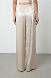 Kadın Açık Bej Düz %100 Viskoz Bol Paça Beli Lastikli Pantolon