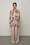 KADIN PUDRA RENK ÇİÇEK DESENLİ OVERSİZE KESİM GÖMLEK