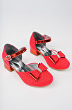 Kız Çocuk Kırmızı Abiye Simli Kum Detaylı Fiyonklu Ayakkabı 