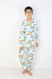 Erkek Çocuk Baskılı interlok Kumaş Uzun Kollu Pijama Takımı