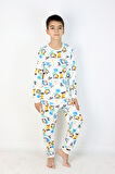 Erkek Çocuk Baskılı interlok Kumaş Uzun Kollu Pijama Takımı