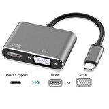 USB Type C To Hdmi VGA 3.1 4K Çevirici Dönüştürücü Adaptör