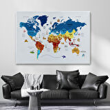 Harita Sepeti Dünya Haritası Dekoratif Kanvas Tablo Ülke ve Başkentli Öğretici ve Sembollü 2267