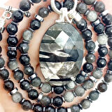 2267 Hypersthene gümüş Obsidyen el yapımı kolye