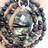 2267 Hypersthene gümüş Obsidyen el yapımı kolye