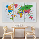 Harita Sepeti Türkçe Dünya Haritası Kanvas Tablo Ülke-Başkentli Öğretici ve Sembollü 2272