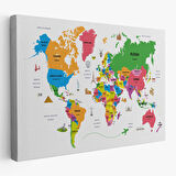 Harita Sepeti Dünya Haritası Dekoratif Kanvas Tablo Ülke ve Başkentli Öğretici ve Sembollü 2273