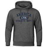 Amerika 1776 Atletik Dept Mektup Baskı Erkek Kapüşonlular Cep O-Boyun Kazak Sonbahar Yumuşak