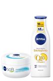 Nivea Q10 Sıkılaştırıcı C Vitamini Vücut Bakım Losyonu 250ml ve Soft Nemlendirici Krem 300ml, Esnek Cilt