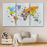 Harita Sepeti Türkçe Dünya Haritası Kanvas Tablo Ülke-Başkentli Öğretici ve Sembollü 2280