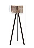 Art Tripod Ahşap Ayaklı Lambader Köşe Lambası Ağaç Kabuğu Desen PVC Başlık Siyah MDF Ayak