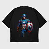 Oversize 'Captain America' Baskılı T-Shırt