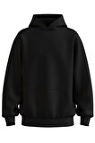 Oversize '解決方案' Baskılı Kapşonlu Hoodie Sweatshirt
