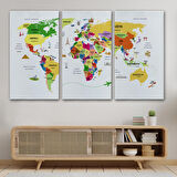 Harita Sepeti Türkçe Dünya Haritası Kanvas Tablo Ülke-Başkentli Öğretici ve Sembollü 2286