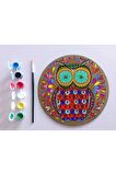 AHŞAP MANDALA 20x20 cm DAİRE MDF üzerine UV baskı modeller- DESENLİ BAYKUŞ Mandala Set Boyama