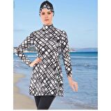 ESTİVA 22905 Siyah  DİJİTAL DESENLİ TAM BOY LYCRALI TESETTÜR MAYO