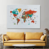 Harita Sepeti Türkçe Dünya Haritası Kanvas Tablo Ülke-Başkentli Öğretici ve Sembollü 2290