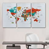 Harita Sepeti Türkçe Dünya Haritası Kanvas Tablo Ülke-Başkentli Öğretici ve Sembollü 2290