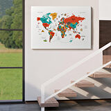 Harita Sepeti Türkçe Dünya Haritası Kanvas Tablo Ülke-Başkentli Öğretici ve Sembollü 2290